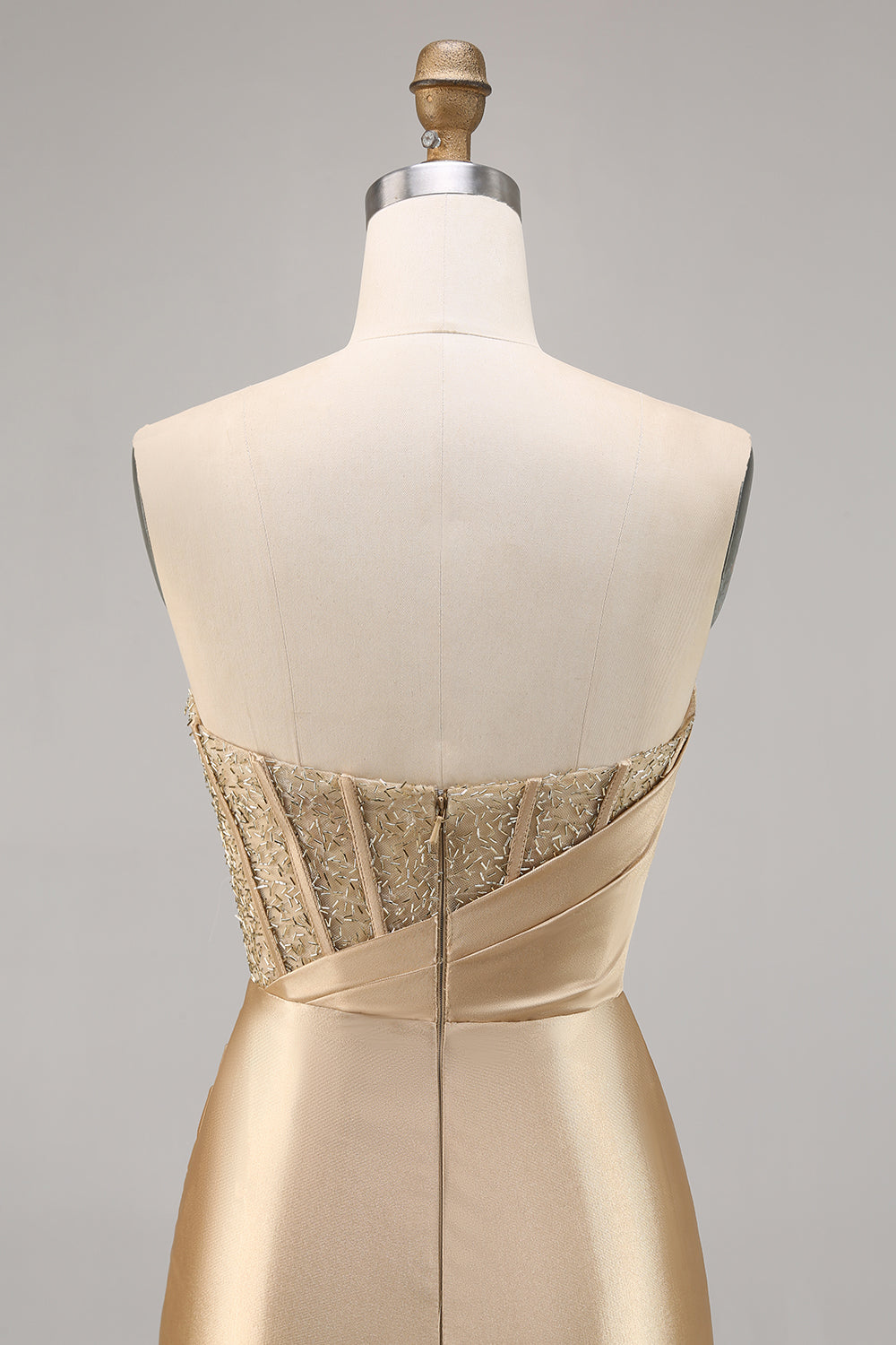 Golden Satin Strapless Tight Short Homecoming Dress