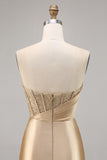 Golden Satin Strapless Tight Short Homecoming Dress