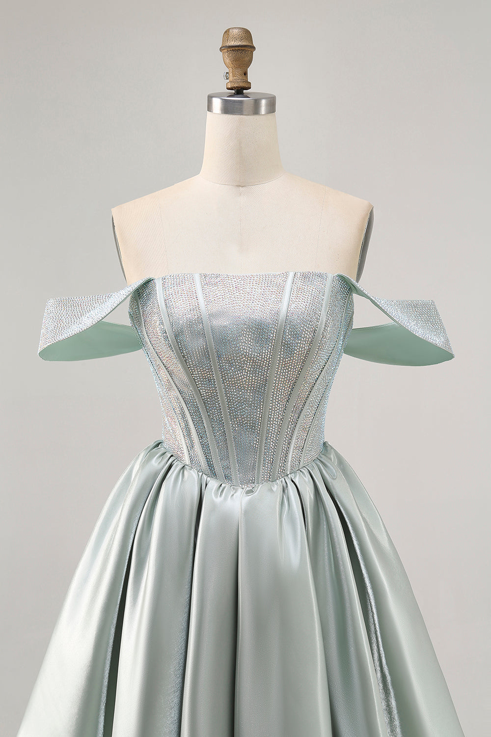 Sparkly Light Green Satin Short Corset Homecoming Dress with Beading