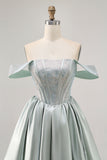 Sparkly Light Green Satin Short Corset Homecoming Dress with Beading