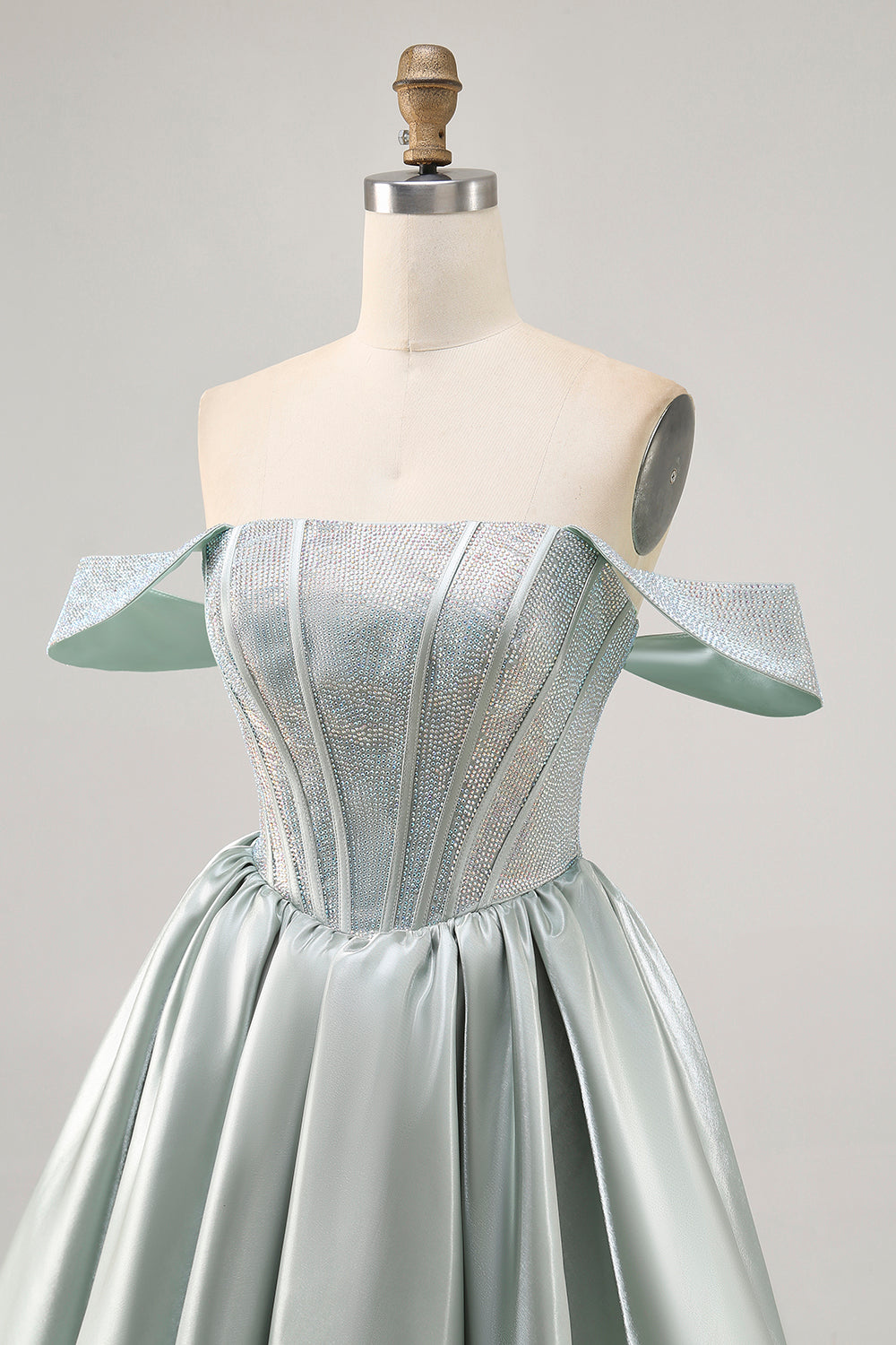 Sparkly Light Green Satin Short Corset Homecoming Dress with Beading