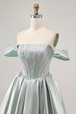 Sparkly Light Green Satin Short Corset Homecoming Dress with Beading