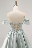 Sparkly Light Green Satin Short Corset Homecoming Dress with Beading