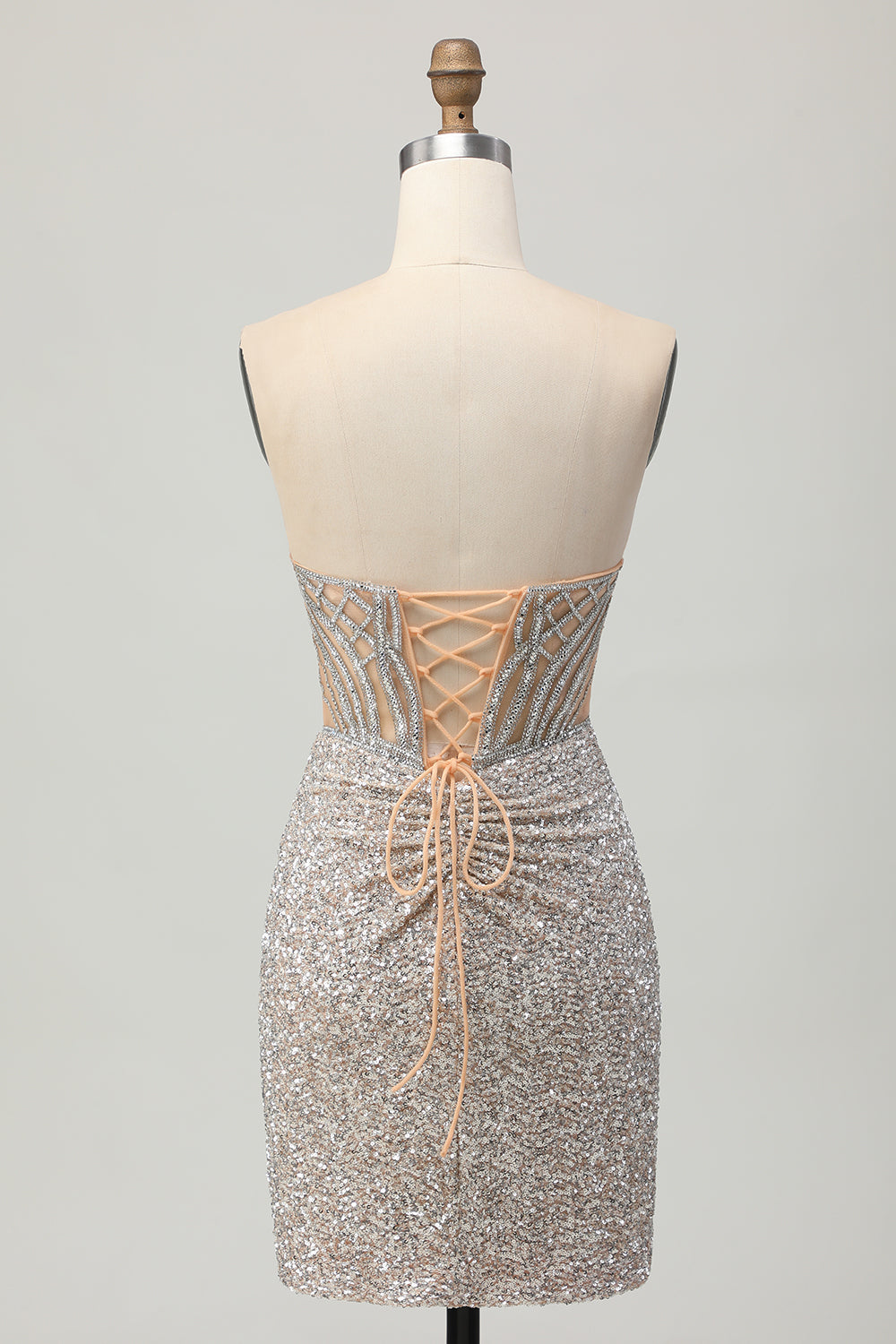 Sparkly Sliver Sequins Strapless Tight Short Homecoming Dress with Slit