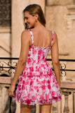Fuchsia Floral Corset Chiffon A Line Short Homecoming Dress