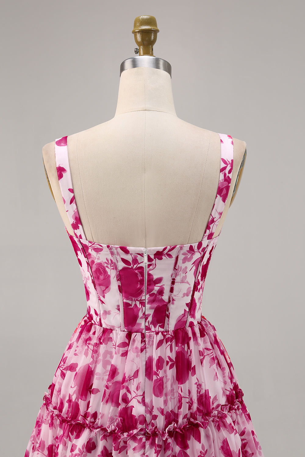 Fuchsia Corset A Line Chiffon Short Floral Homecoming Dress