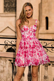 Fuchsia Floral Corset Chiffon A Line Short Homecoming Dress