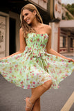 Green Corset Floral Strapless Short Homecoming Dress with Bows