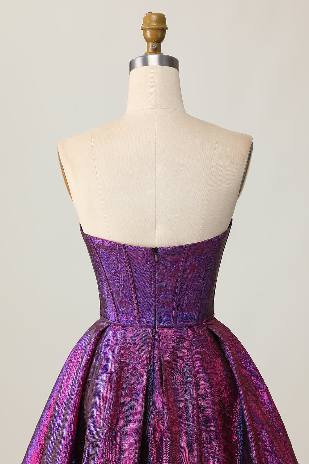 Dark Purple Corset Strapless Metallic Short Homecoming Dress with Bow