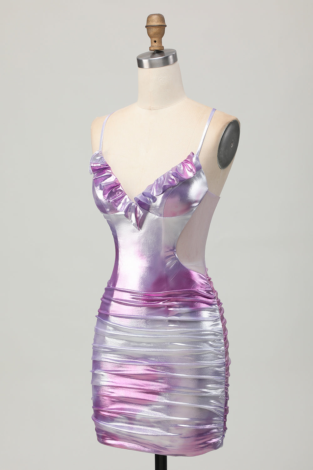 Zapakasa Women Metallic Silver Purple Short Homecoming Dress with Ruffles Spaghetti Straps Metallic Ruched Cocktail Dress Zapakasa Women Metallic Silver Purple Short Homecoming Dress with Ruffles Spaghetti Straps Metallic Ruched Cocktail Dress