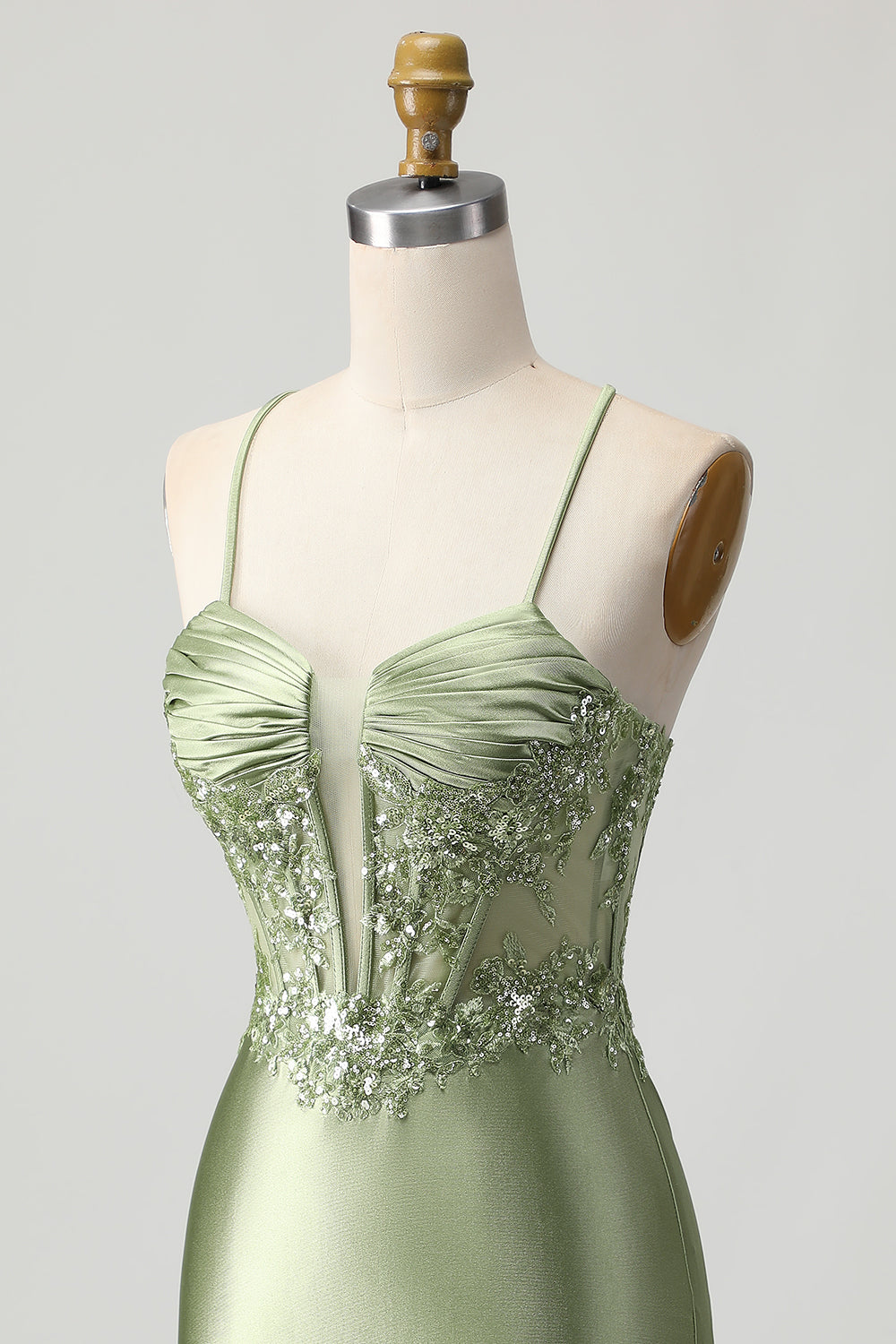 Zapakasa Women Sparkly Sage Green Corset Short Satin Homecoming Dress Tight Spaghetti Straps Appliqued Lace-Up Back Cocktail Dress Zapakasa Women Sparkly Sage Green Corset Short Satin Homecoming Dress Tight Spaghetti Straps Appliqued Lace-Up Back Cocktail Dress