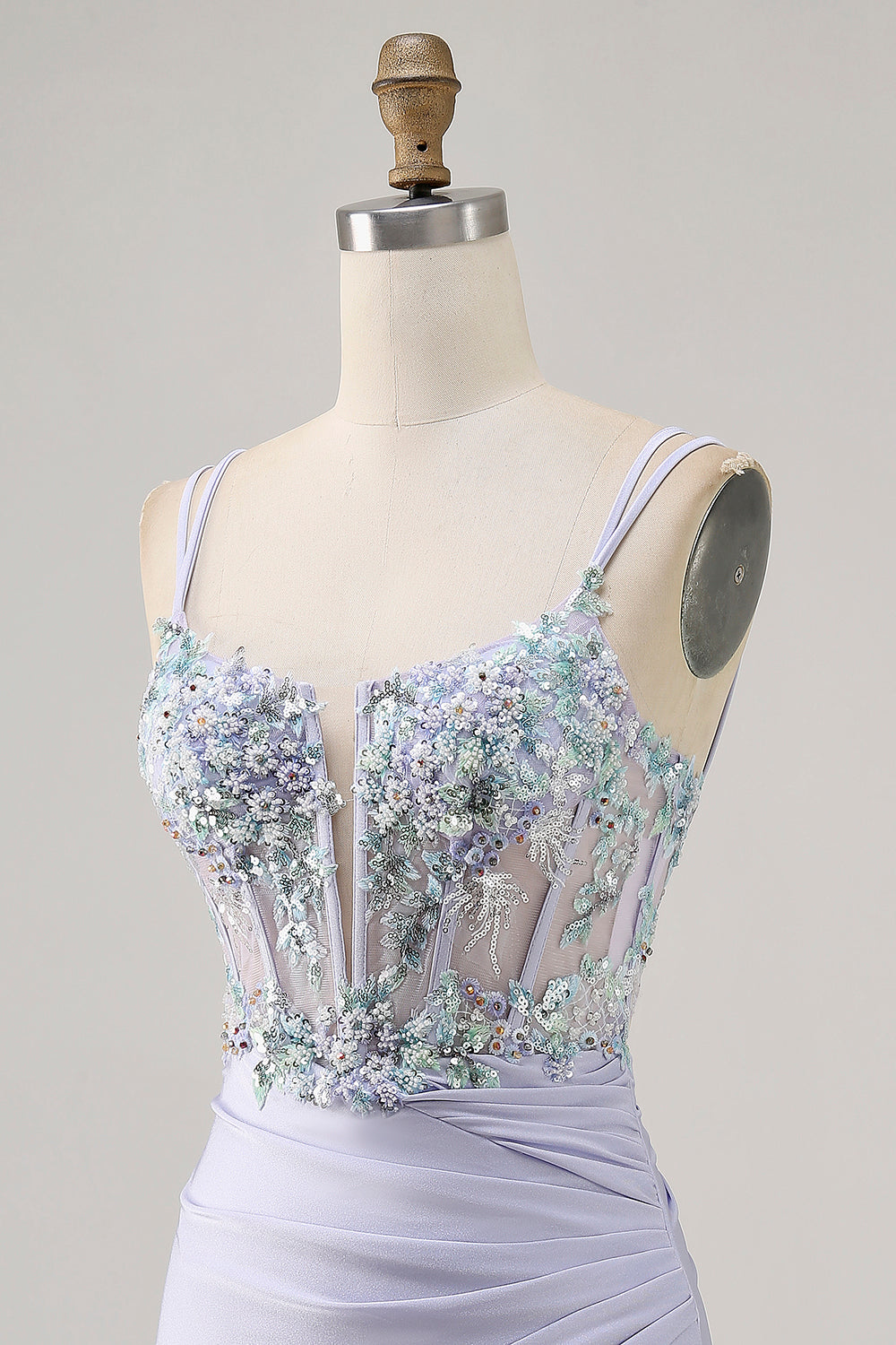 Lavender Satin Floral Corset Short Homecoming Dress with Lace