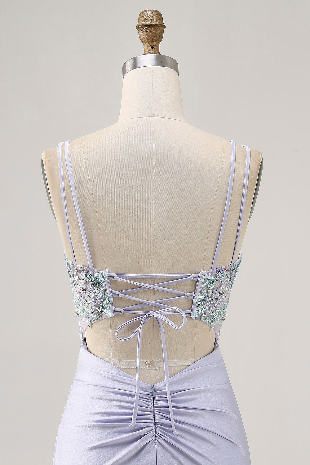 Lavender Satin Floral Corset Short Homecoming Dress with Lace