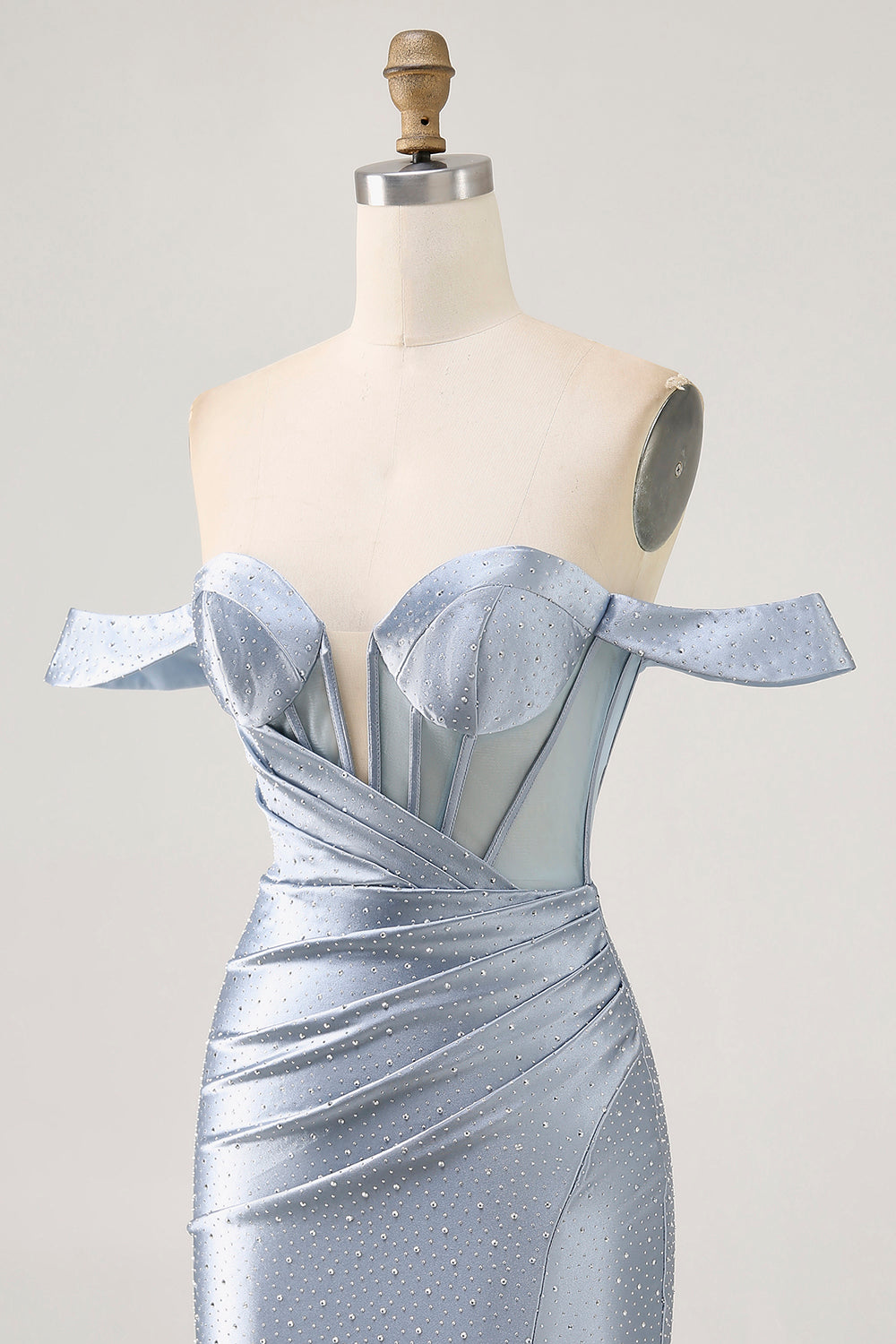 Sparkly Dusty Blue Satin Corset Tight Short Homecoming Dress with Beading