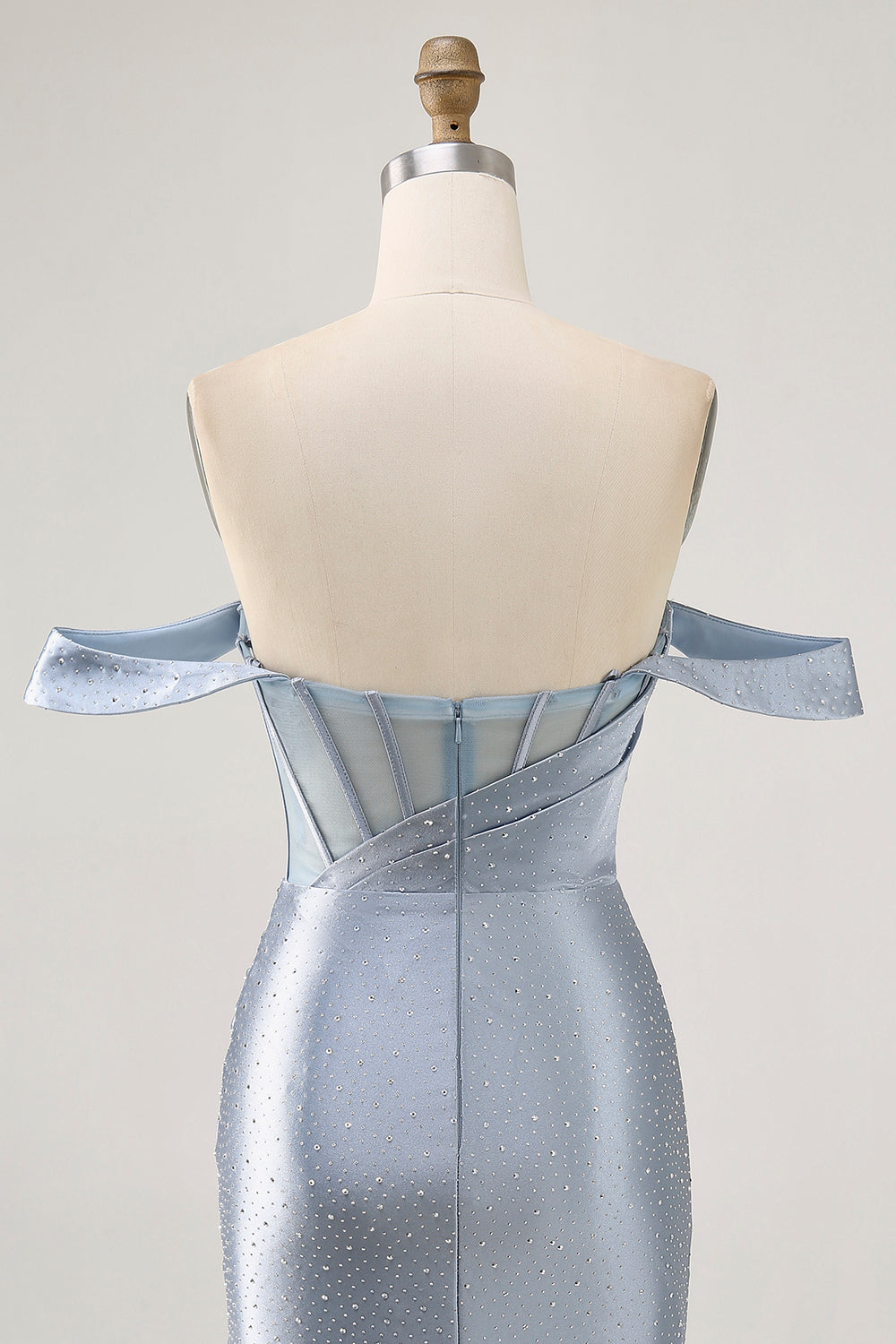 Sparkly Dusty Blue Satin Corset Tight Short Homecoming Dress with Beading