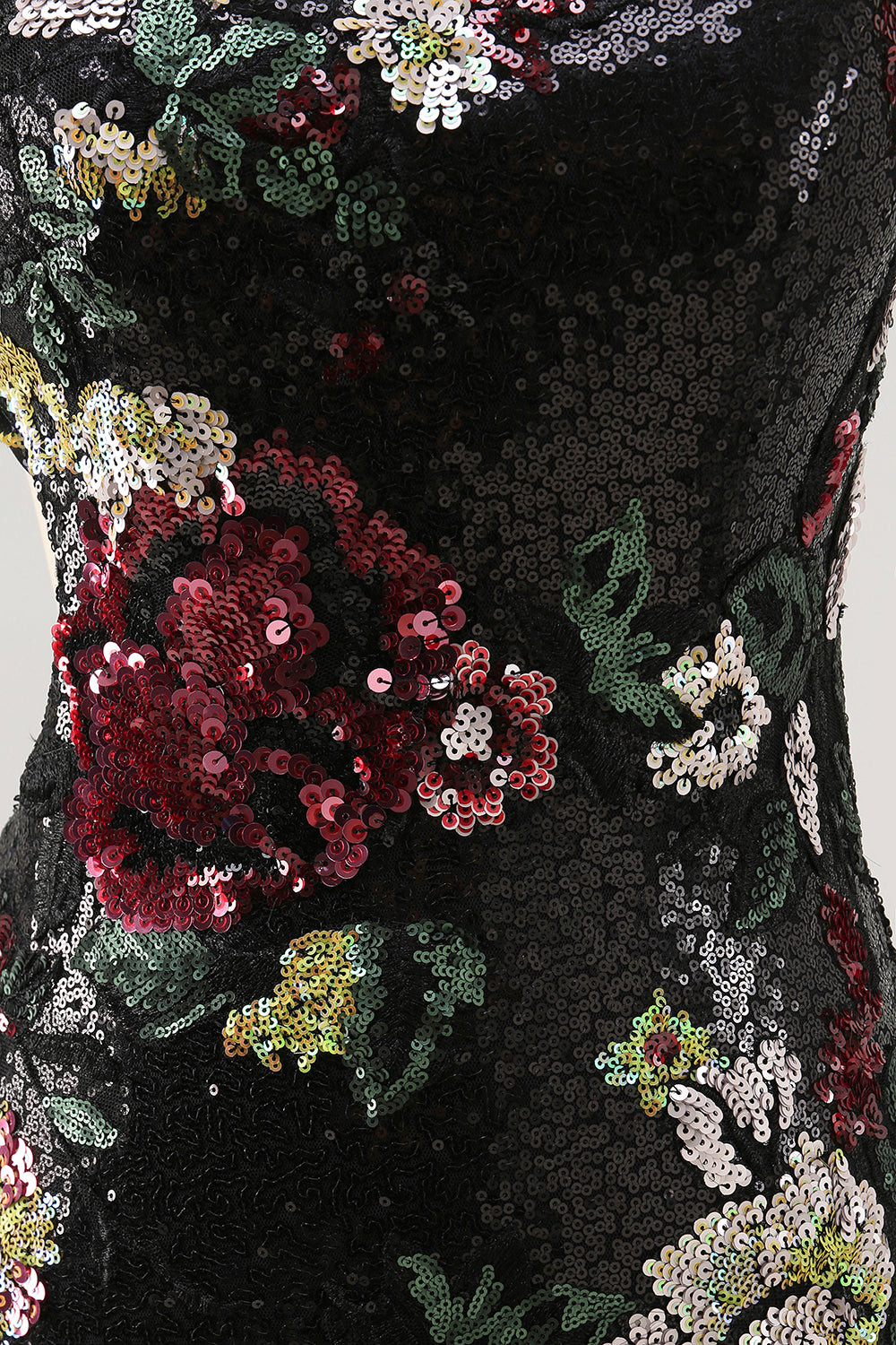 Sparkly Black Sequin Floral One Shoulder Short Homecoming Dress with Fringes