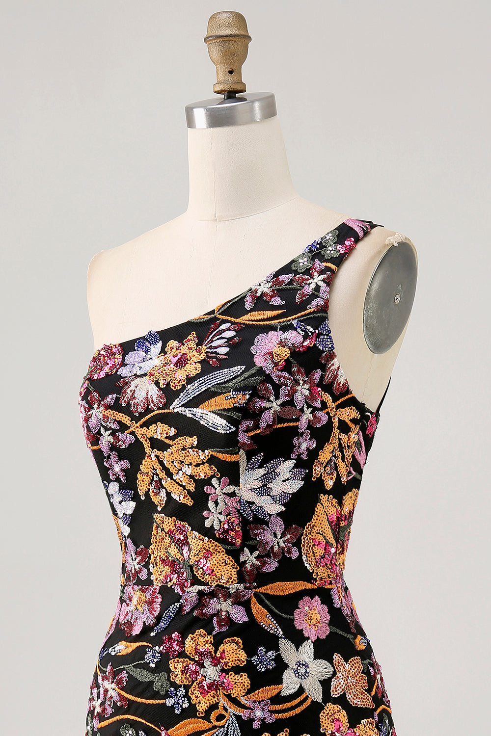 Sparkly Black Sequin Floral Short Homecoming Dress with Embroidery