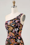 Sparkly Black Sequin Floral Short Homecoming Dress with Embroidery