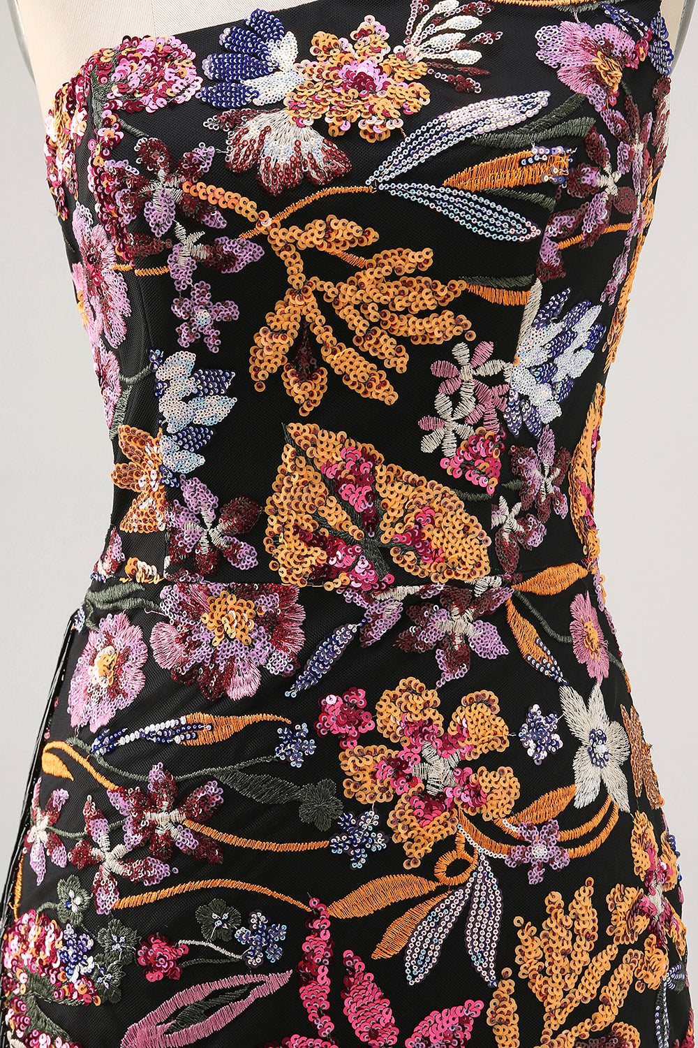 Sparkly Black Sequin Floral Short Homecoming Dress with Embroidery