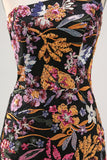 Sparkly Black Sequin Floral Short Homecoming Dress with Embroidery