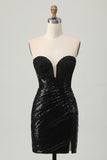 Sparkly Black Sequins Sweetheart Tight Short Homecoming Dress