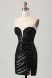 Sparkly Black Sequins Sweetheart Tight Short Homecoming Dress