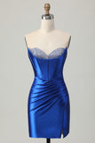 Sparkly Royal Blue Corset Tight Short Homecoming Dress with Beading