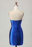 Sparkly Royal Blue Corset Tight Short Homecoming Dress with Beading