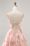 Blush Floral A Line Chiffon Short Corset Homecoming Dress