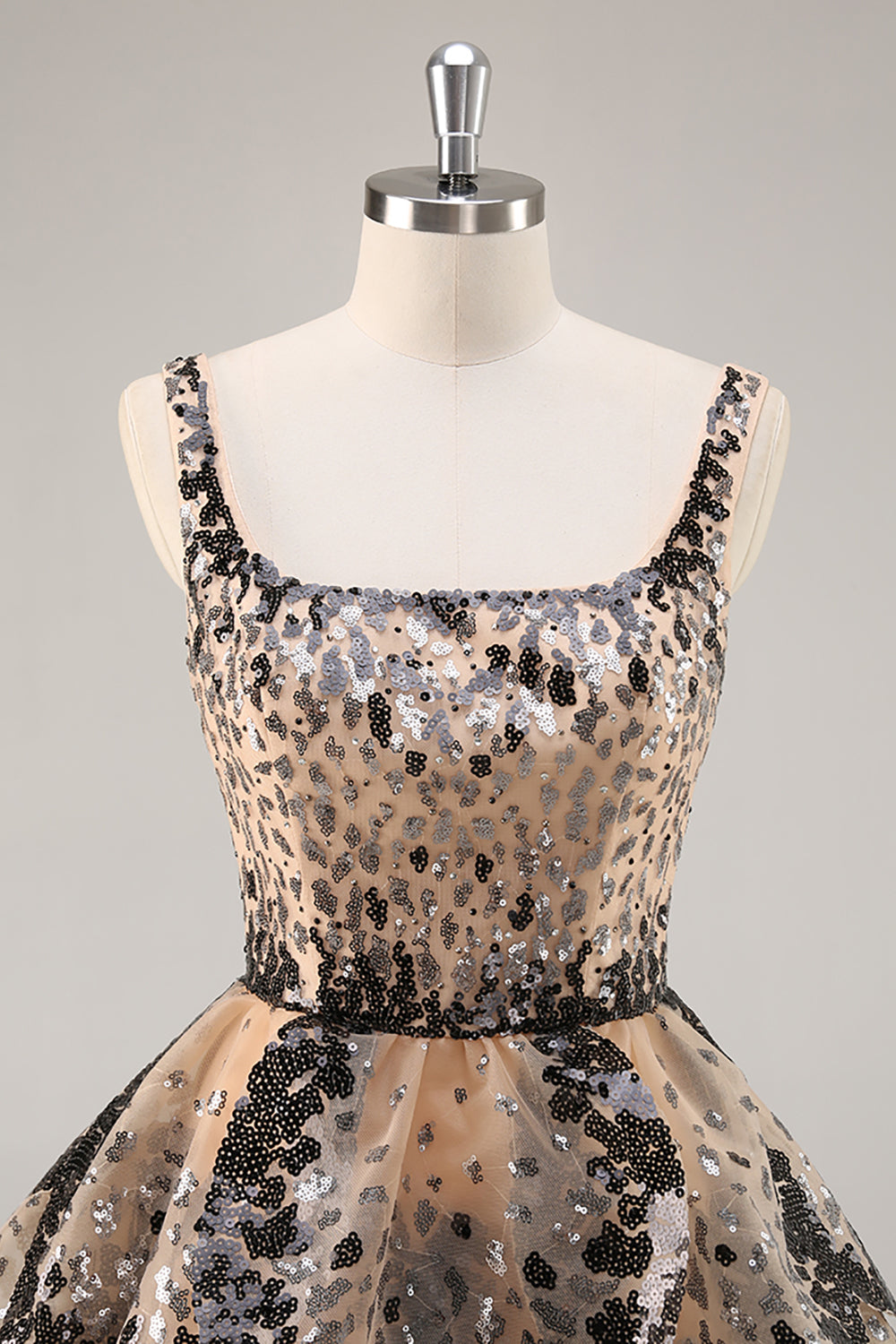 Sparkly Black and Apricot Sequin Tiered Short Homecoming Dress