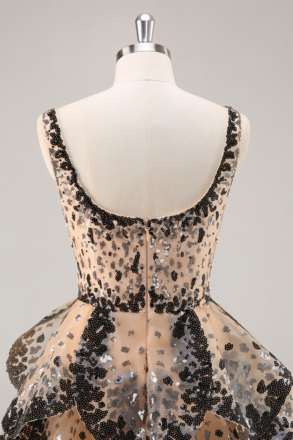 Sparkly Black and Apricot Sequin Tiered Short Homecoming Dress