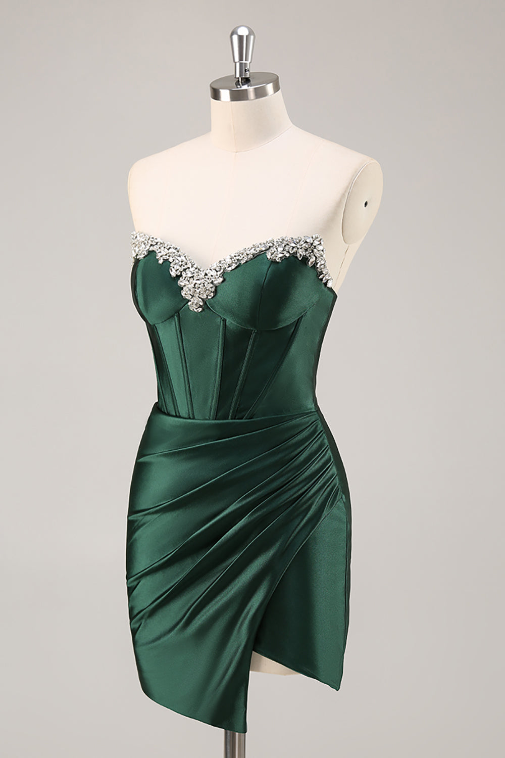 Sparkly Dark Green Corset Strapless Short Homecoming Dress with Rhinestones
