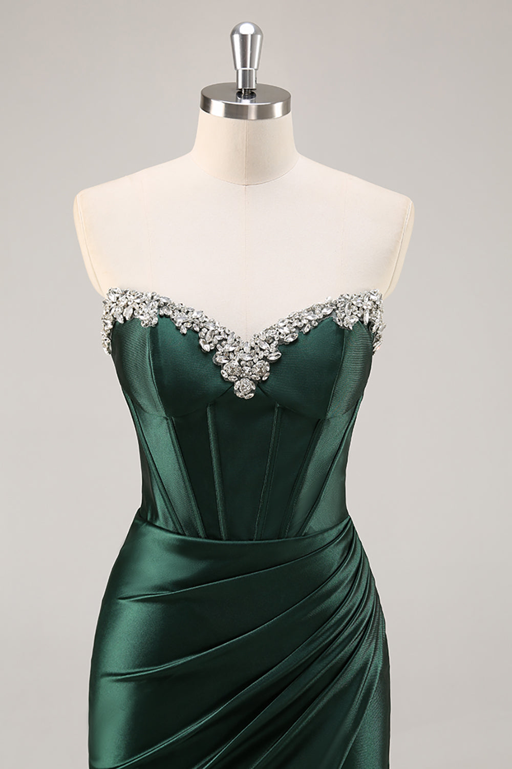 Sparkly Dark Green Corset Strapless Short Homecoming Dress with Rhinestones