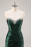 Sparkly Dark Green Corset Strapless Short Homecoming Dress with Rhinestones
