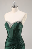 Sparkly Dark Green Corset Strapless Short Homecoming Dress with Rhinestones