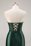 Sparkly Dark Green Corset Strapless Short Homecoming Dress with Rhinestones