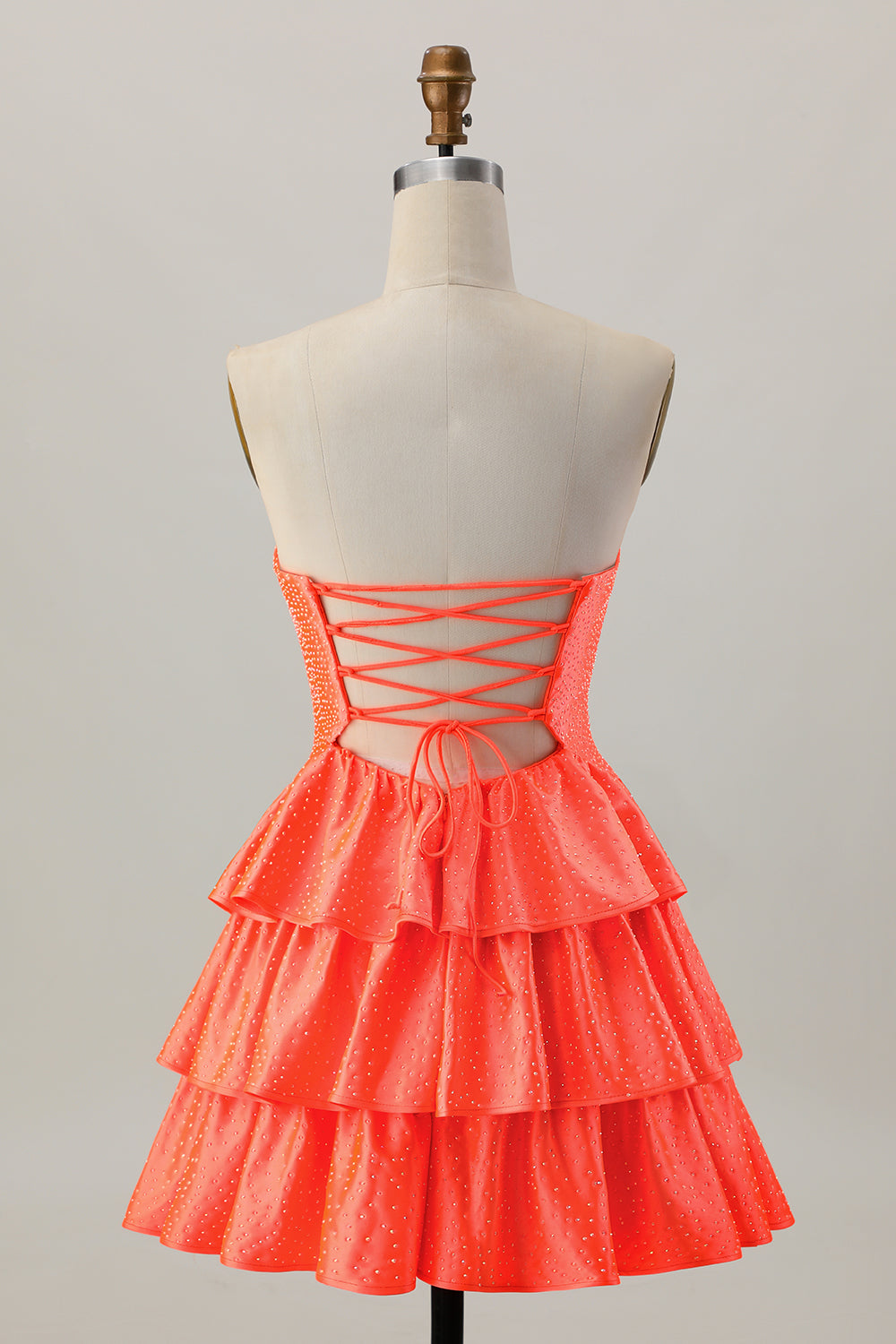 orange beaded hoco dress Orange Bow Shoulder Homecoming Dress with Beaded Neckline
