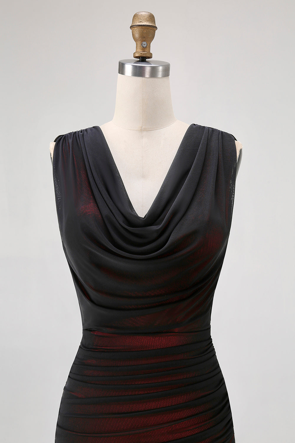 Black Red Backless V-Neck Long Bridesmaid Dress with Slit
