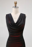Black Red Backless V-Neck Long Bridesmaid Dress with Slit