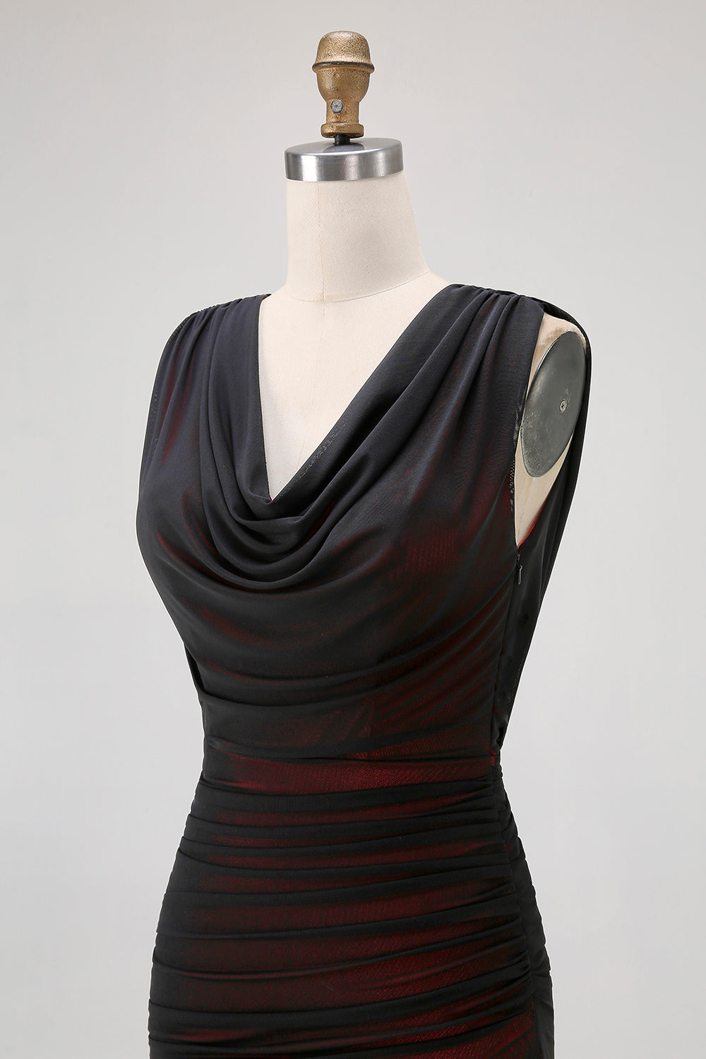 Black Red Backless V-Neck Long Bridesmaid Dress with Slit
