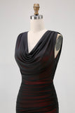 Black Red Backless V-Neck Long Bridesmaid Dress with Slit
