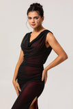 Black Red V-Neck Backless Long Bridesmaid Dress with Slit