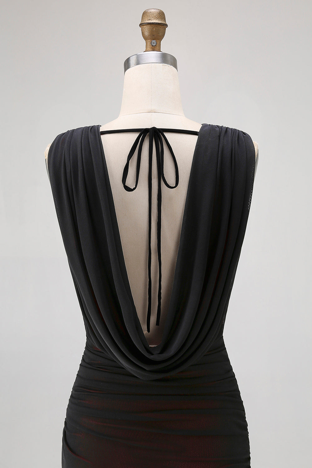 Black Red Backless V-Neck Long Bridesmaid Dress with Slit