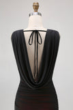Black Red Backless V-Neck Long Bridesmaid Dress with Slit