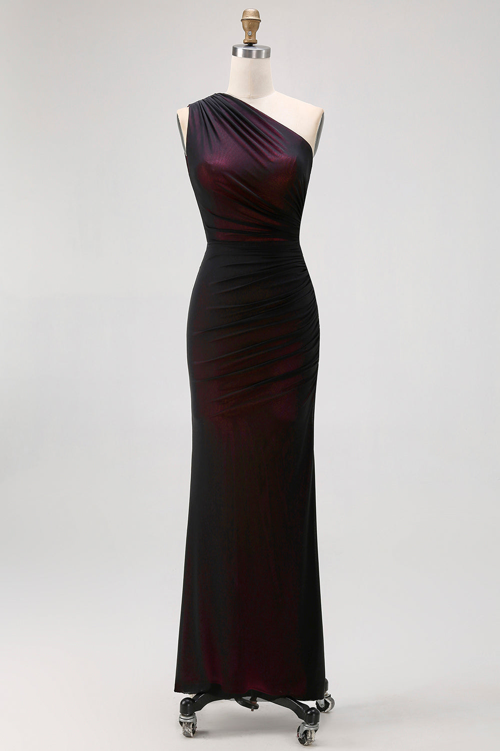 Black Pink One Shoulder Mermaid Long Bridesmaid Dress with Slit