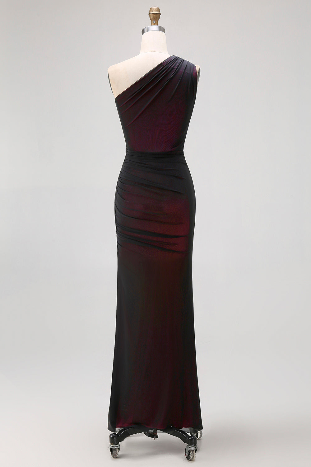 Black Pink One Shoulder Mermaid Long Bridesmaid Dress with Slit