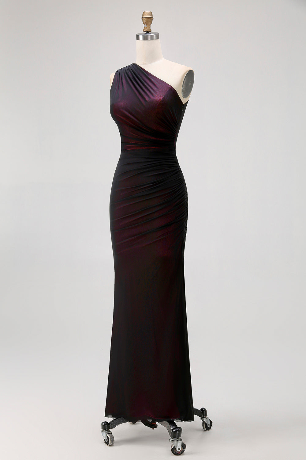 Black Pink Mermaid One Shoulder Long Bridesmaid Dress with Slit