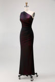 Black Pink Mermaid One Shoulder Long Bridesmaid Dress with Slit