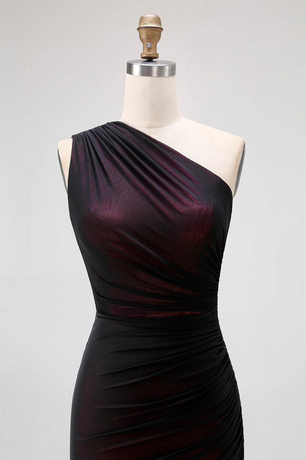 Black Pink Mermaid One Shoulder Long Bridesmaid Dress with Slit