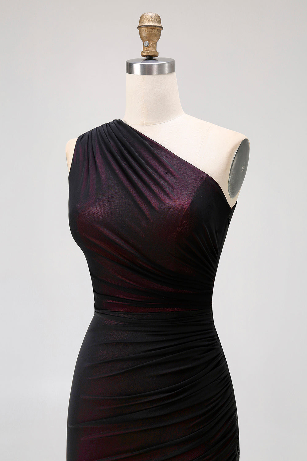 Black Pink Mermaid One Shoulder Long Bridesmaid Dress with Slit